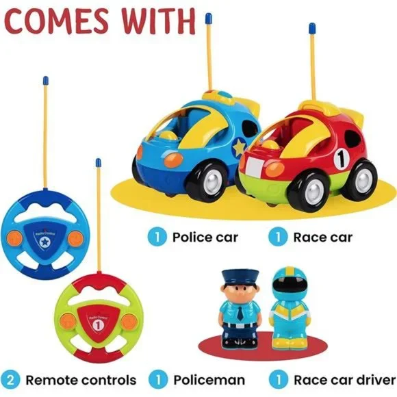 Toddler Remote Control Car, 2pk Two Cartoon RC Cars: Police